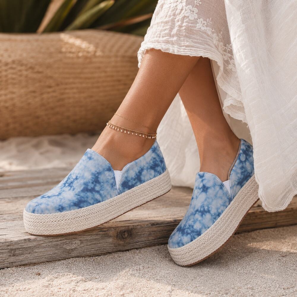 MADELINE Girl Killa Blue Tie Dye Espadrille Platform Slip On Sneakers 9.5 NIB